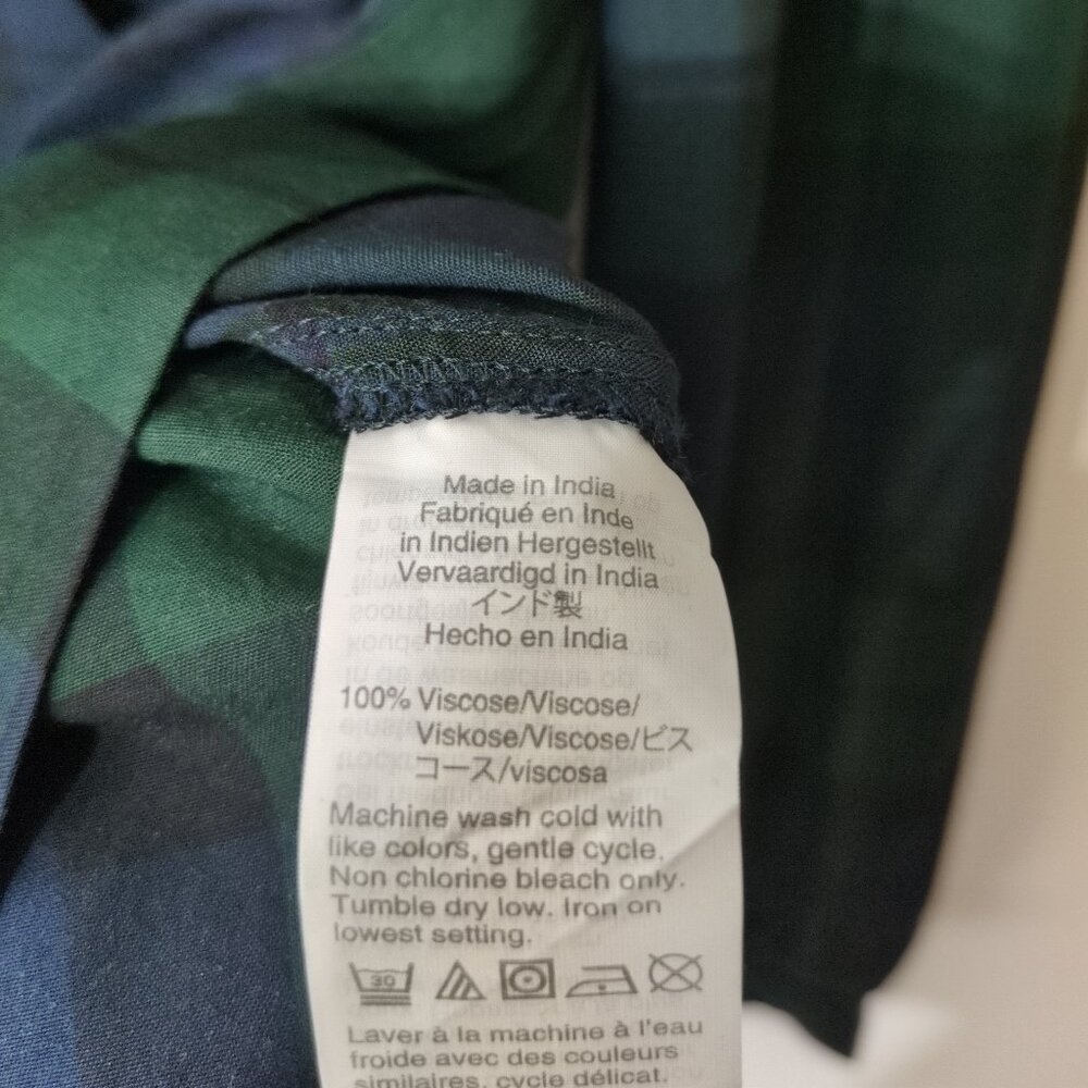 J Crew Mercantile Faux Wrap Top 4 Small Green Plaid Elastic Cuffs Waist Tie - Picture 6 of 7